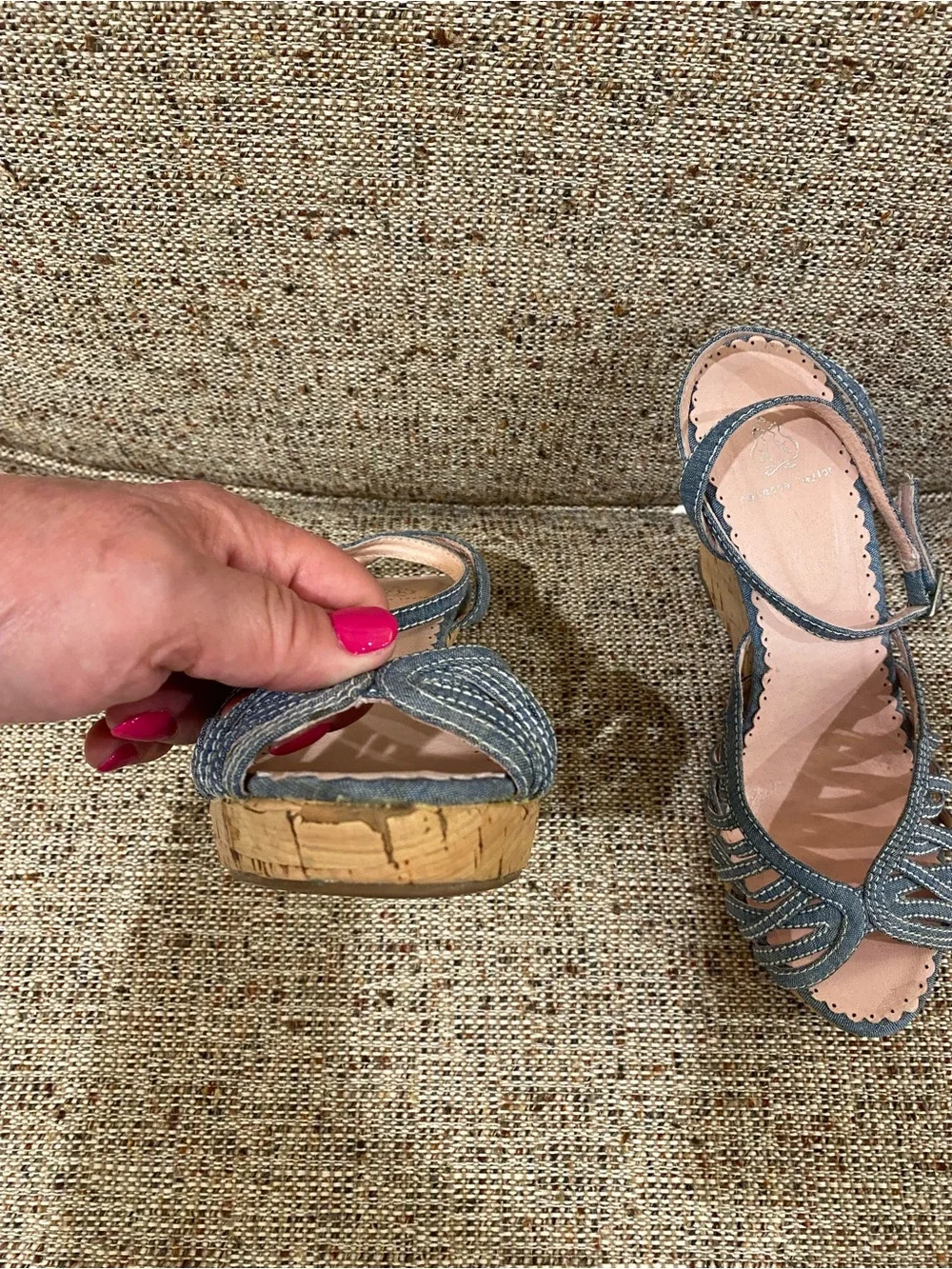 Rebecca Taylor Denim Blue Cork Wedge Sandals